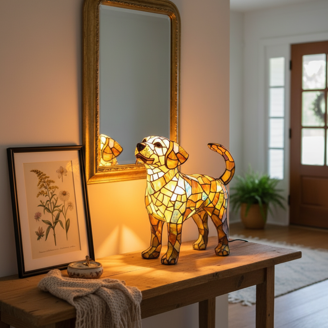 Artistic Labrador Figurine | Geometric Design with Warm Lighting | Unique Home Decor for Enchanting Spaces 1