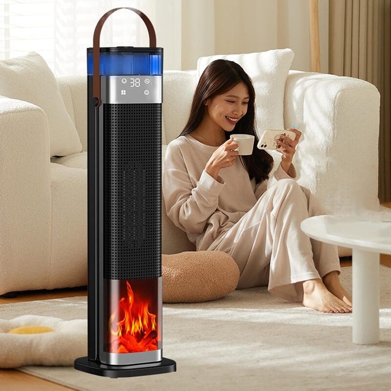 Portable Ceramic Space Heater with 3D Flame Effects & Humidifier for Cozy Comfort 3