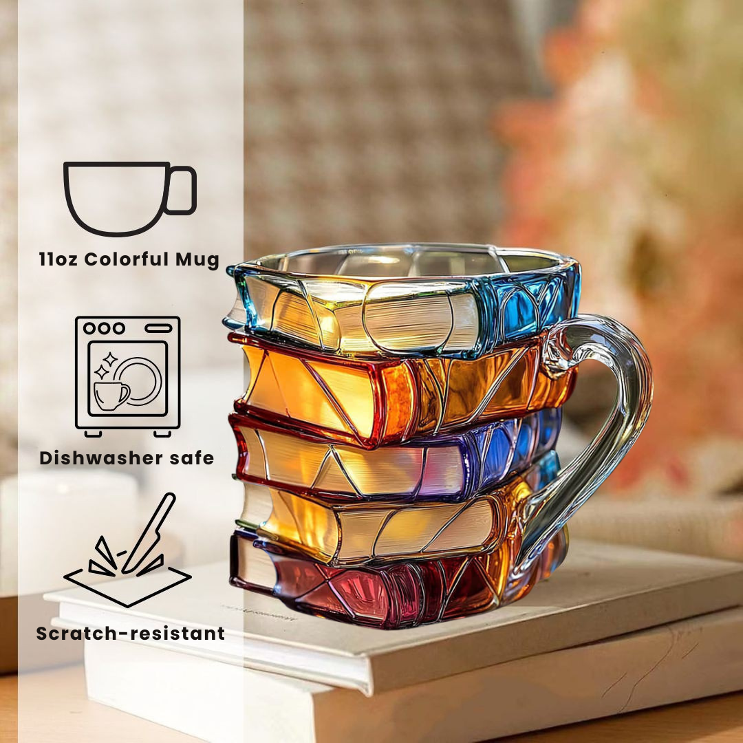 Artisan 3D Book Mug | Unique Handmade Glass Mug with Captivating Design | Perfect Gift for Book Lovers 2