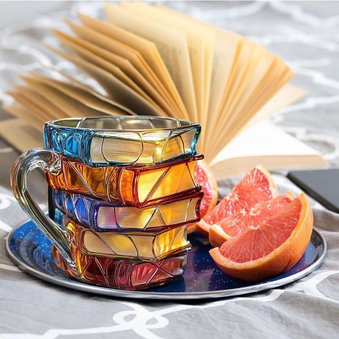Artisan 3D Book Mug | Unique Handmade Glass Mug with Captivating Design | Perfect Gift for Book Lovers 3