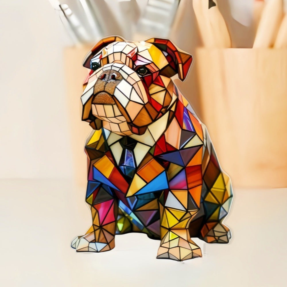 Artistic Bulldog Figurine | Geometric Design with Warm Lighting | Unique Home Decor 0