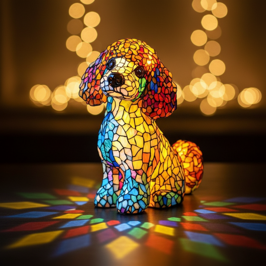 Artistic Poodle Figurine | Geometric Design with Warm Lighting | Unique Home Decor for Cozy Ambiance 0