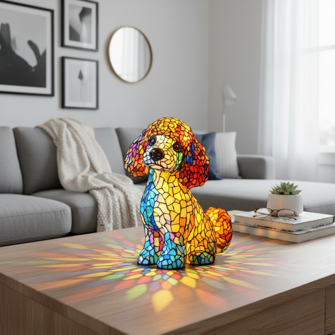Artistic Poodle Figurine | Geometric Design with Warm Lighting | Unique Home Decor for Cozy Ambiance 1