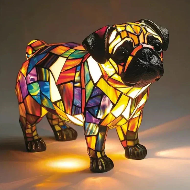 Artistic Pug Figurine | Geometric Design with Warm Lighting | Unique Home Decor Accent 0