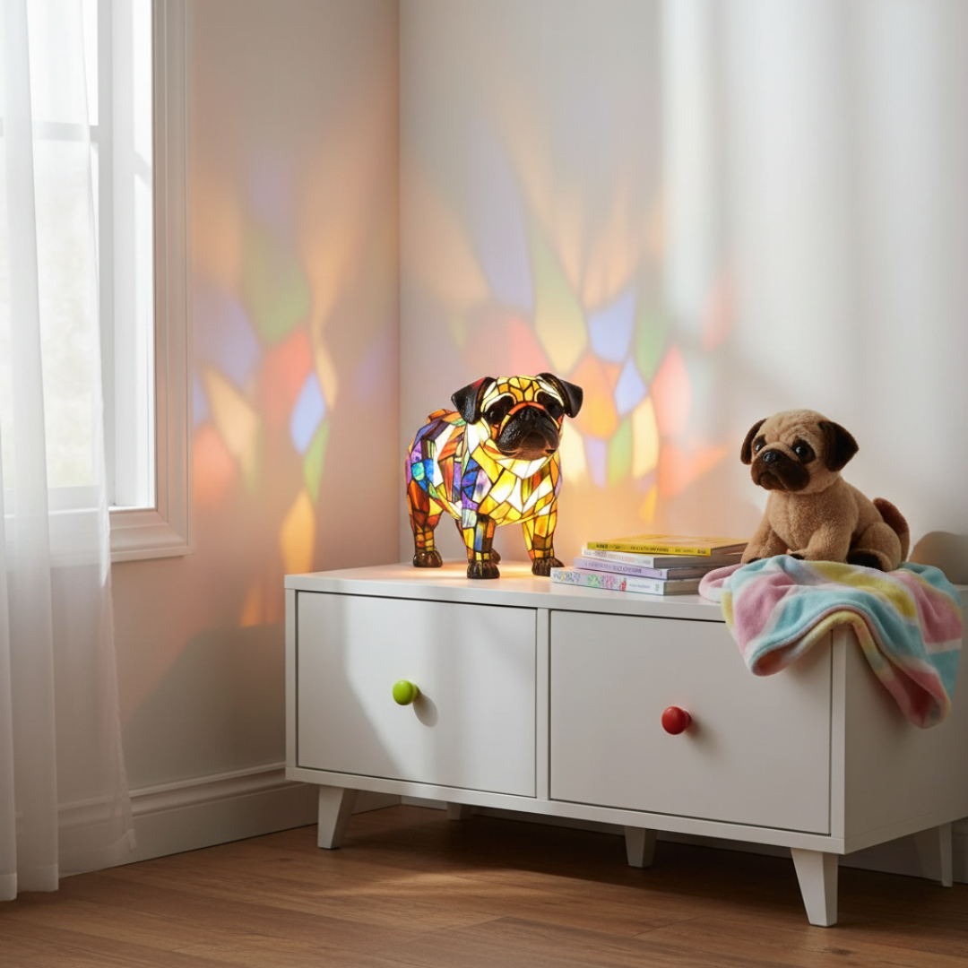 Artistic Pug Figurine | Geometric Design with Warm Lighting | Unique Home Decor Accent 1