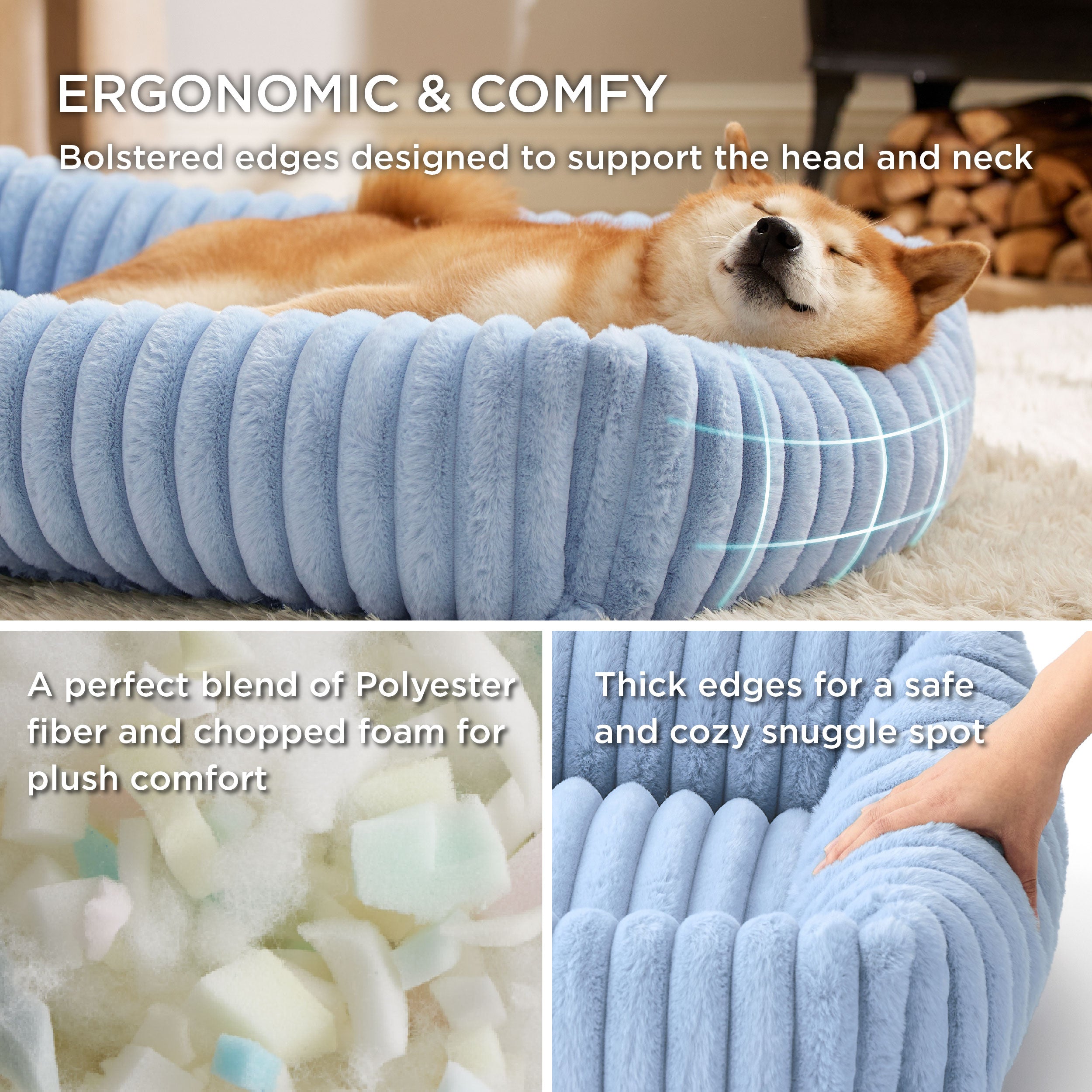Cozy Collection | Pet Bed with Supportive Raised Sides | Ultra-Soft Corduroy Fleece for Year-Round Comfort 3